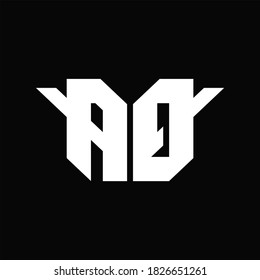 AQ Logograma monograma con plantilla de diseño de alas únicas sobre fondo negro