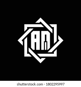 AQ monogram logo with abstract square around design template