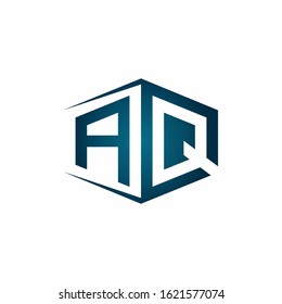 AQ monogram logo with hexagon shape and negative space style ribbon design template