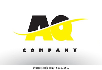 AQ A Q  Black and Yellow Letter Logo with White Swoosh and Curved Lines.