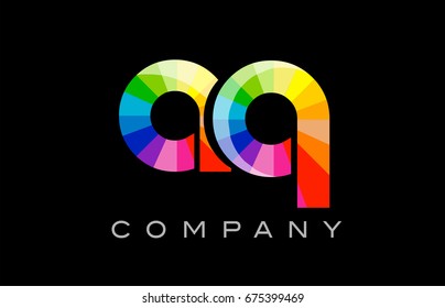 AQ A Q joint combination alphabet letter mosaic rainbow logo vector creative company icon design template color colorful black background