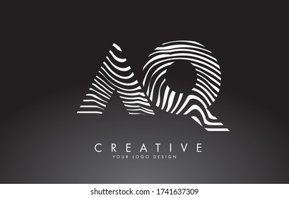 AQ a q Letters Logo Design with Fingerprint, black and white wood or Zebra texture on a Black Background. Creative AQ a q vector illustration with black and white lines.