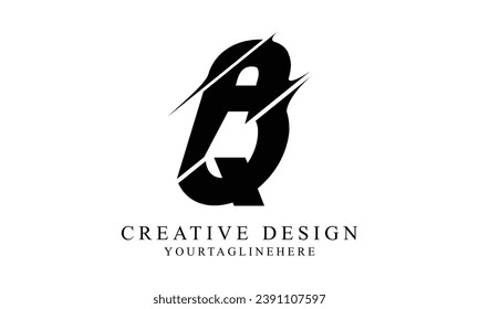 AQ RQ BQ black swoosh minimal creative modern brand logo design.