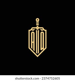 AQ vintage shield and sword initial logo in high quality professional design that will print well across any print media
