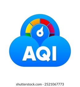 AQI - Air Quality Index scale. Low and High level. Gauge with quality index dial showing. Vector illustration.