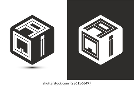 Diseño del logotipo de letras AQI con el logotipo del cubo ilustrador, logotipo vectorial estilo moderno de superposición de tipos de letra del alfabeto. Icono del logotipo de Premium Business. Color blanco sobre fondo negro