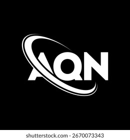 Logotipo de AQN. Diseño de logo de carta AQN. Logotipo de AQN inicial enlazado con el círculo y el logotipo del monograma en mayúsculas. Tipografía AQN para tecnología, negocio y marca inmobiliaria.