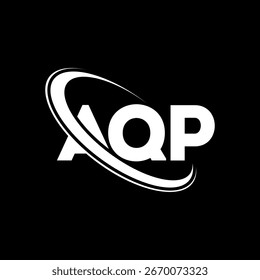 Logotipo de AQP. Diseño de logo de carta AQP. Logotipo de AQP inicial vinculado con el círculo y el logotipo del monograma en mayúsculas. Tipografía AQP para tecnología, negocio y marca inmobiliaria.