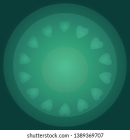 aqua background, green circles with light aqua contour and light hearts. For social networks