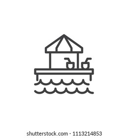 Aqua bar with drinks outline icon. linear style sign for mobile concept and web design. Bar in swimming pool in water park simple line vector icon. Symbol, logo illustration. Pixel perfect vector