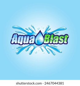 Aqua blast logo vector. Creative concept of blue water splash with drops. 