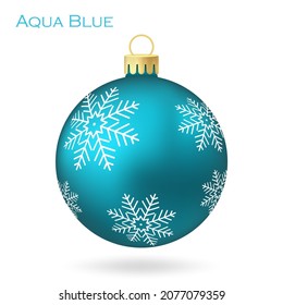 Aqua blue Christmas tree toy or ball Volumetric and realistic color illustration