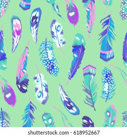 aqua blue feather print ~ seamless background