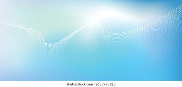 Aqua Blue Gradient Abstract Background with Soft White Wave Lines Minimal Modern Aesthetic