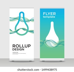 Aqua blue green Abstract Shapes Modern Exhibition Advertising Trend Business Roll Up Banner Stand Poster Brochure flat design template creative concept. Aqua blue green Roll Up EPS. Presentation Cover
