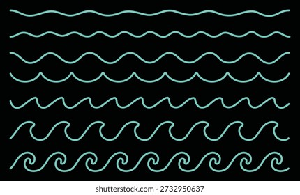 Patrones de onda estilizados azul aqua colección que representa el movimiento y el flujo del océano