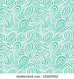 Aqua blue and white waving curls and loops, seamless vector pattern.