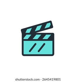 Aqua clapperboard indica início em cena cinematográfica gráfico detalhado