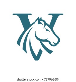Aqua Color Horse Set Initial V Vector Logo