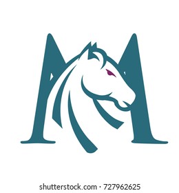Aqua Color Horse Set Initial M Vector Logo