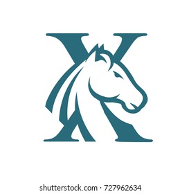 Aqua Color Horse Set Initial X Vector Logo