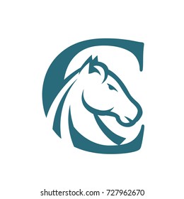 Aqua Color Horse Set Initial C Vector Logo