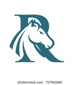 Aqua Color Horse Set Initial R Vector Logo
