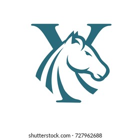 Aqua Color Horse Set Initial Y Vector Logo