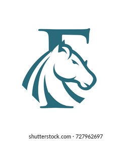 Aqua Color Horse Set Initial F Vector Logo