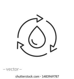 Aqua Cycle Icon, Drop, Liquid, Thin Line Web Symbol On White Background - Editable Stroke Vector Illustration Eps10