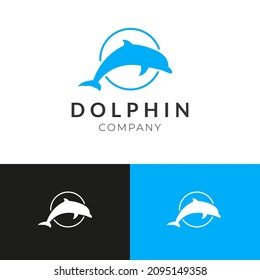 Aqua dolphin logo design concept. Animal company brand logomark illustration. Can representing water park, ocean, wildlife.