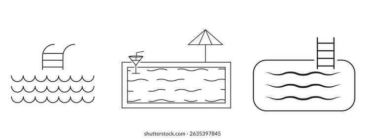 Aqua Escape  Relaxing Pool Graphic Set  . Poolside Fun: Vibrant Swimming Icons . eps 10