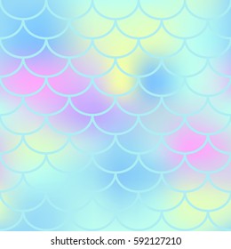 Aqua fish scale vector seamless pattern. Magic Mermaid texture or background square swatch. Marshmallow colors gradient mesh. Mermaid pattern or decor element. Fish skin Mermaid tail decor element