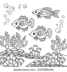 Wasserfisch auf der Seite zur Färbung des Ozeans für Kid