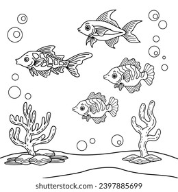 Aqua Fish Under Ocean Coling Página Para Niños