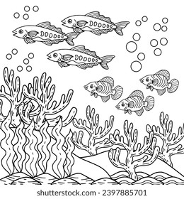 Aqua Fish Under Ocean Coling Página Para Niños