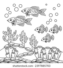 Aqua Fish Under Ocean Coling Página Para Niños