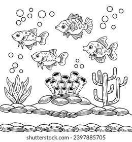 Aqua Fish Under Ocean Coling Página Para Niños