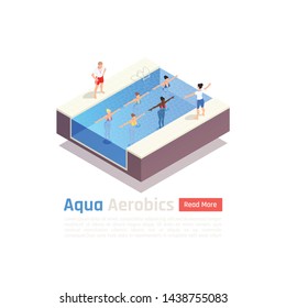 Aqua fitness exercise class isometric composition with water aerobics instructor training program in swimming pool vector illustration 