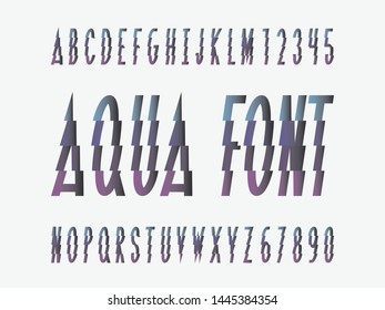 Aqua font. Vector alphabet letters and numbers. Typeface design. Typography Graphic