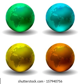 Aqua Glossy Earth Globes (Vector)