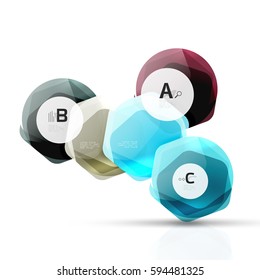 Aqua glossy glass elements, hexagons with options