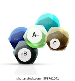 Aqua glossy glass elements, hexagons with options