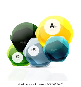 Aqua glossy glass elements, hexagons with options