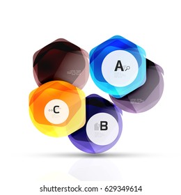 Aqua glossy glass elements, hexagons with options