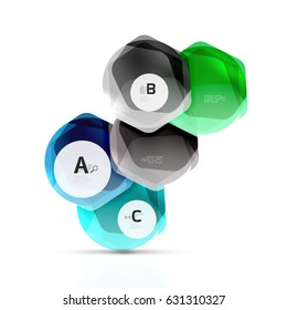 Aqua glossy glass elements, hexagons with options