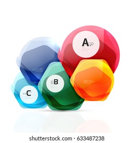 Aqua glossy glass elements, hexagons with options