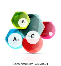 Aqua glossy glass elements, hexagons with options