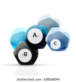 Aqua glossy glass elements, hexagons with options