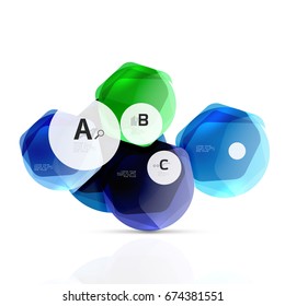 Aqua glossy glass elements, hexagons with options